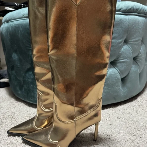Zara Metallic Gold Heeled Boots size 37 - Picture 7 of 9